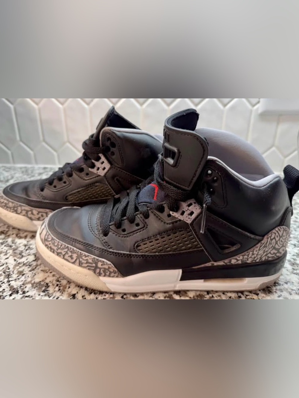 Nike Kids' Black Retro Style High-Top Sneakers with Cement Accents